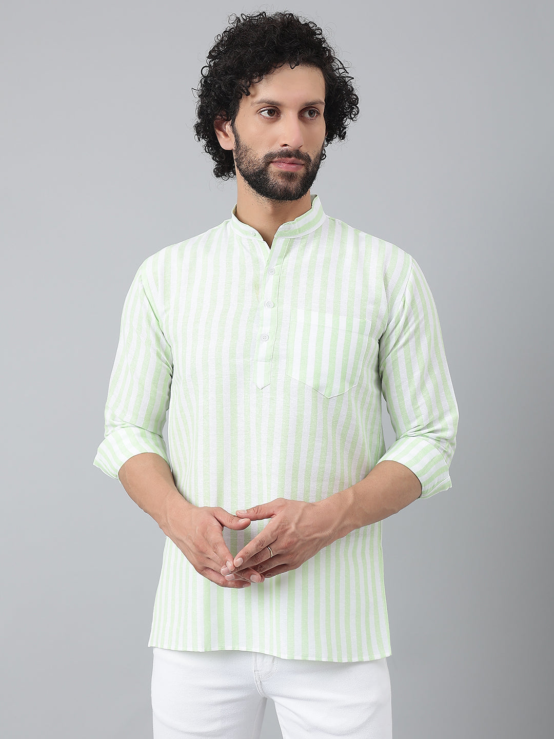 RIAG Green Color Long Sleeves Casual Men's Cotton Short Kurta - Distacart