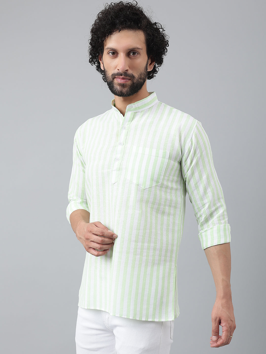 RIAG Green Color Long Sleeves Casual Men's Cotton Short Kurta - Distacart