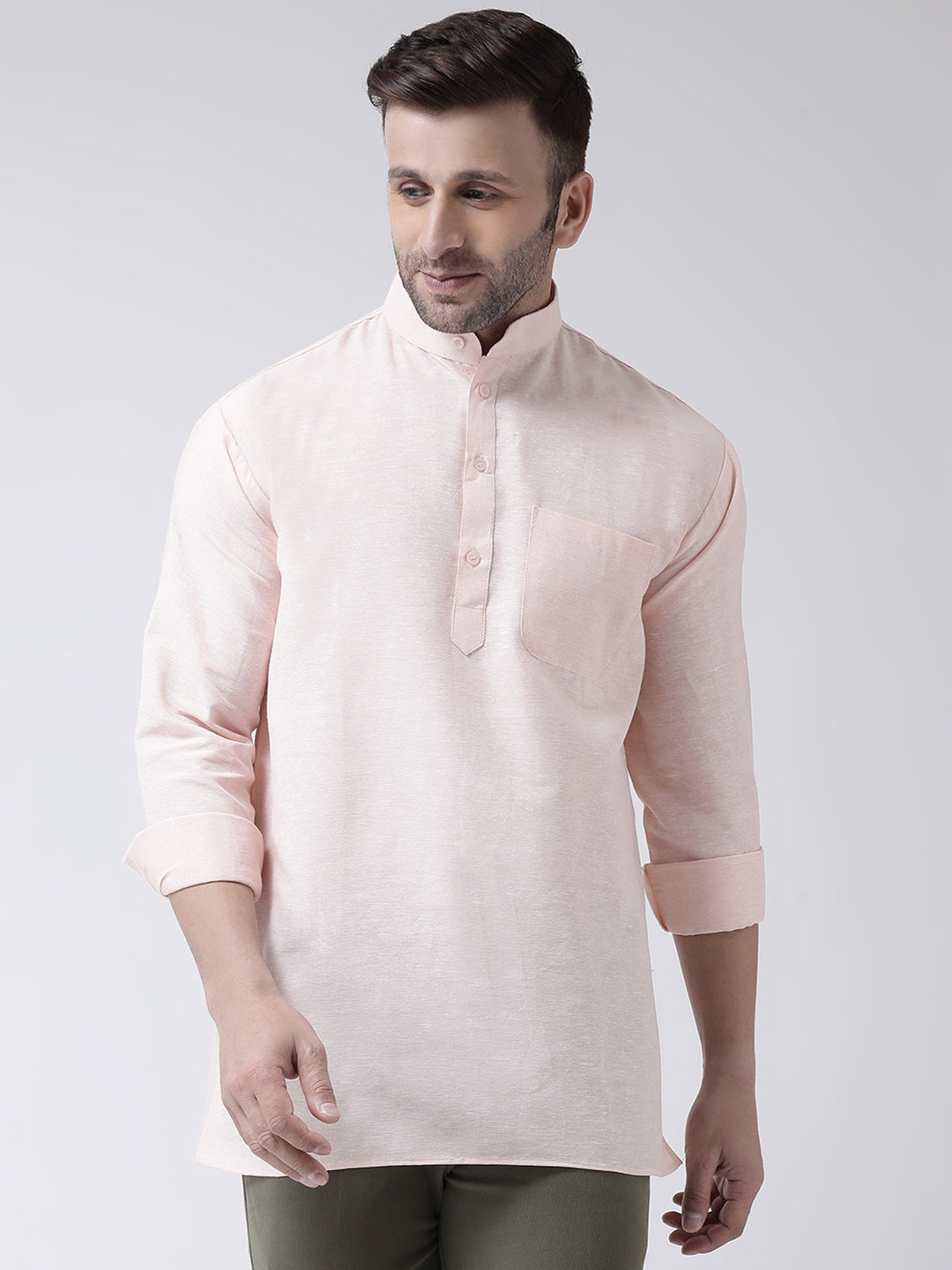 RIAG Beige Color Long Sleeves Men's Cotton Short Kurta - Distacart