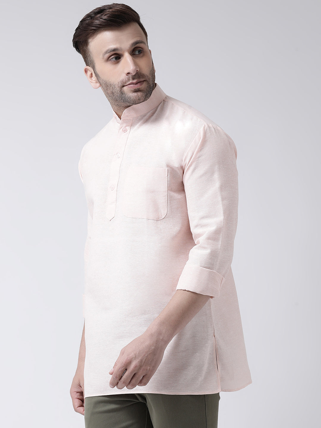 RIAG Beige Color Long Sleeves Men's Cotton Short Kurta - Distacart
