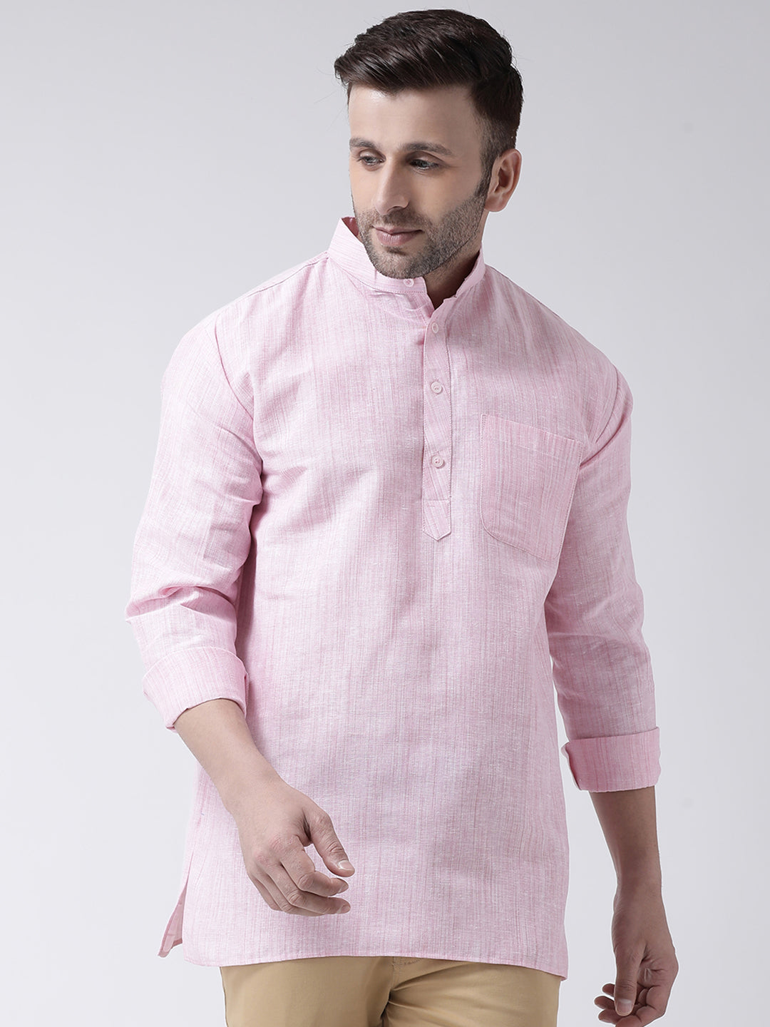 RIAG Pink Color Long Sleeves Men's Cotton Short Kurta - Distacart