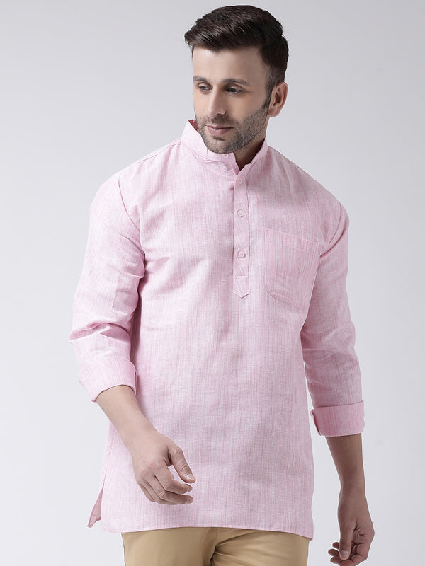 RIAG Pink Color Long Sleeves Men's Cotton Short Kurta - Distacart