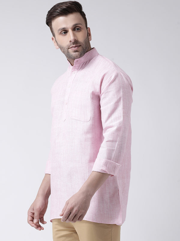 RIAG Pink Color Long Sleeves Men's Cotton Short Kurta - Distacart