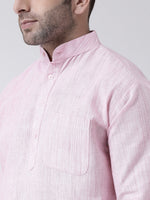 Thumbnail for RIAG Pink Color Long Sleeves Men's Cotton Short Kurta - Distacart