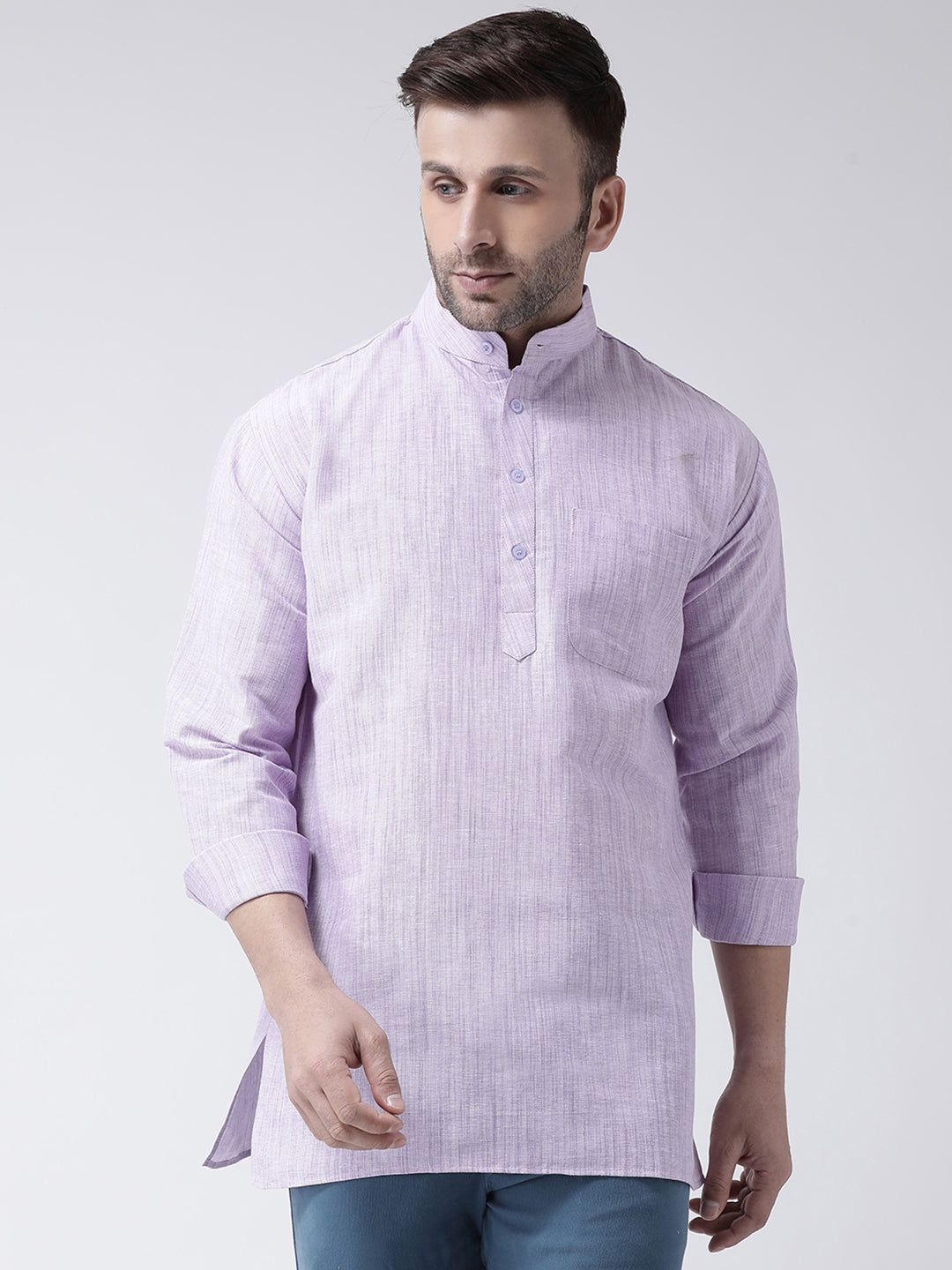 RIAG Purple Color Long Sleeves Men's Cotton Short Kurta - Distacart