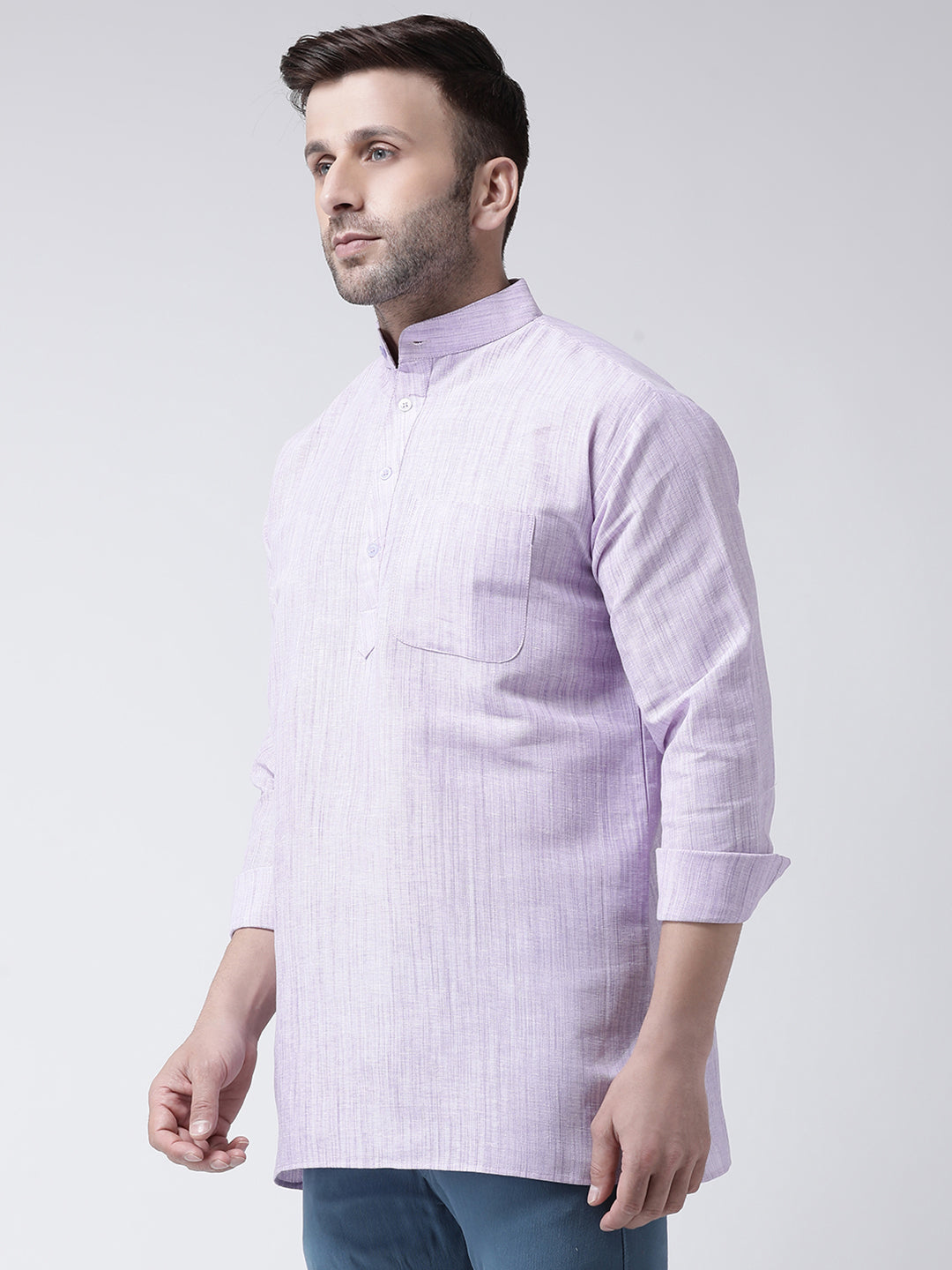 RIAG Purple Color Long Sleeves Men's Cotton Short Kurta - Distacart