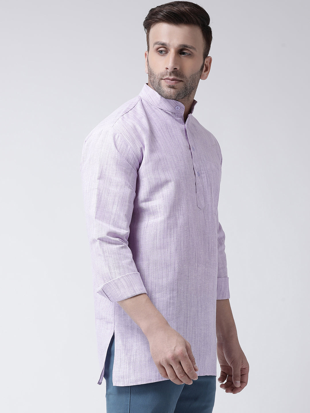 RIAG Purple Color Long Sleeves Men's Cotton Short Kurta - Distacart