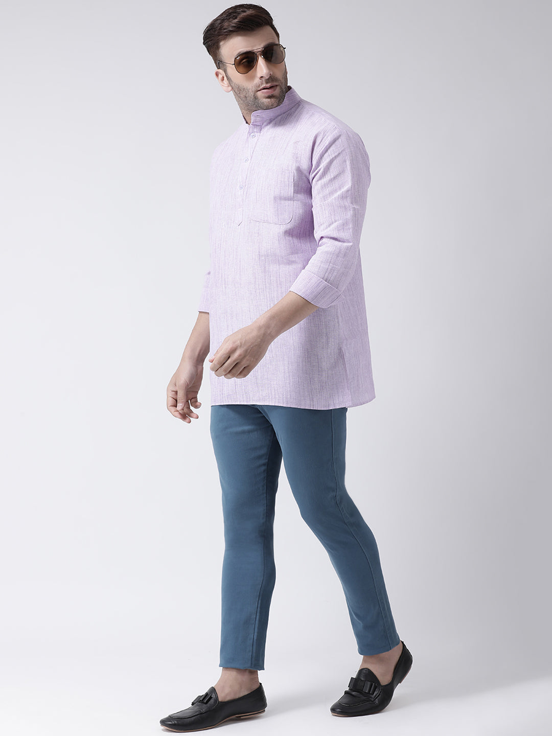 RIAG Purple Color Long Sleeves Men's Cotton Short Kurta - Distacart