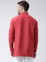 Thumbnail for RIAG Red Color Long Sleeves Men's Cotton Short Kurta - Distacart