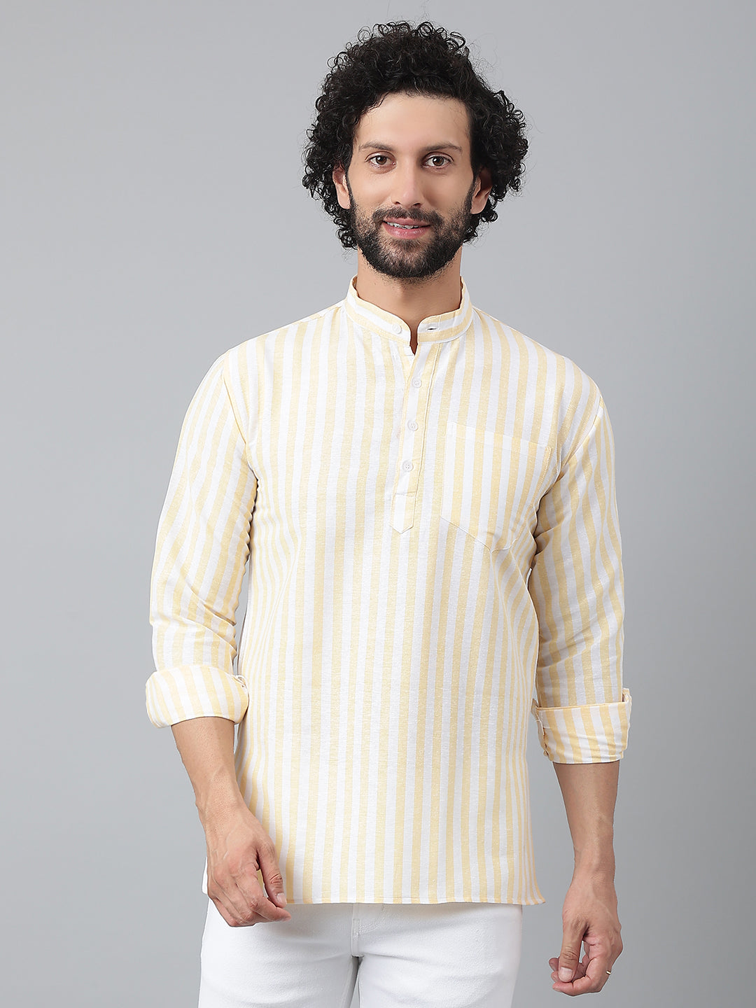 RIAG Beige Color Long Sleeves Casual Men's Cotton Short Kurta - Distacart
