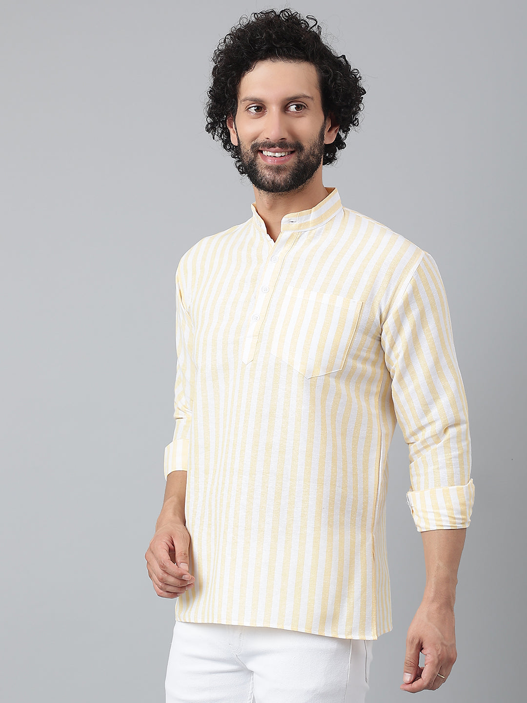 RIAG Beige Color Long Sleeves Casual Men's Cotton Short Kurta - Distacart