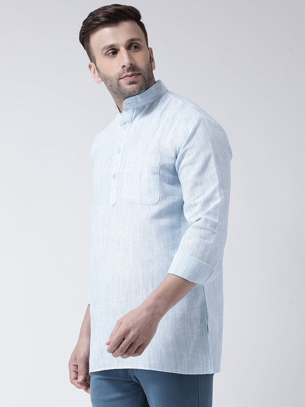 RIAG Blue Color Long Sleeves Men's Cotton Short Kurta - Distacart