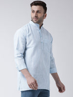 Thumbnail for RIAG Blue Color Long Sleeves Men's Cotton Short Kurta - Distacart