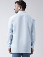 Thumbnail for RIAG Blue Color Long Sleeves Men's Cotton Short Kurta - Distacart