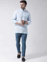Thumbnail for RIAG Blue Color Long Sleeves Men's Cotton Short Kurta - Distacart