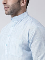 Thumbnail for RIAG Blue Color Long Sleeves Men's Cotton Short Kurta - Distacart
