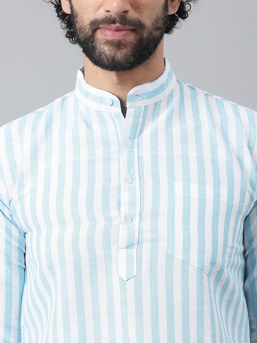 RIAG Blue Color Long Sleeves Casual Men's Cotton Short Kurta - Distacart