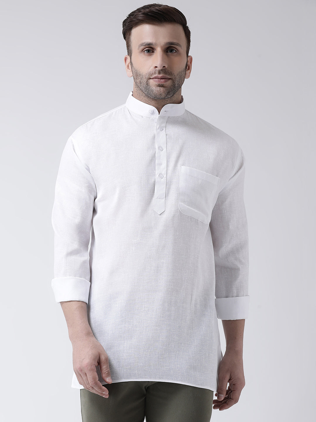 RIAG White Color Long Sleeves Men's Cotton Short Kurta - Distacart