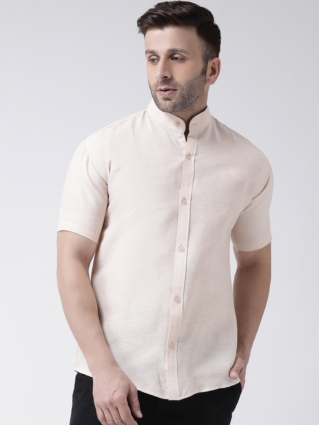 RIAG Beige Men's Chinese Collar Half Sleeves Shirt - Distacart