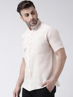 Thumbnail for RIAG Beige Men's Chinese Collar Half Sleeves Shirt - Distacart