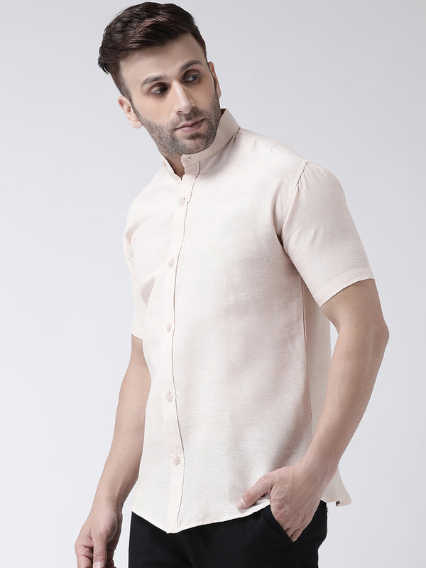 RIAG Beige Men's Chinese Collar Half Sleeves Shirt - Distacart