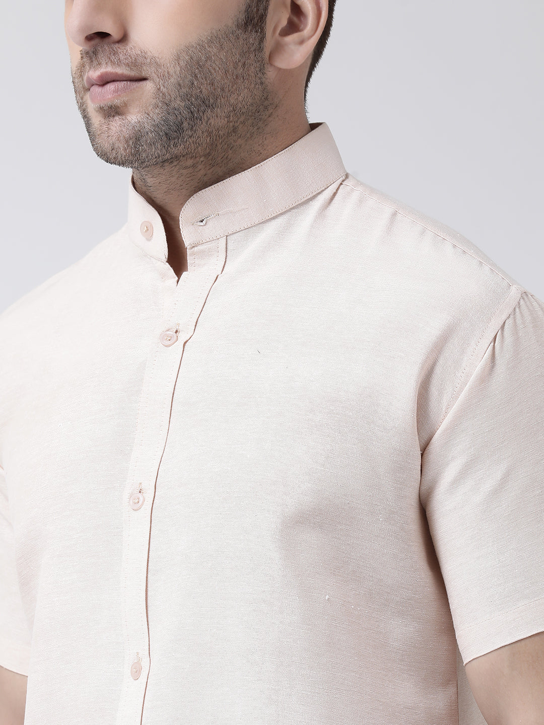 RIAG Beige Men's Chinese Collar Half Sleeves Shirt - Distacart