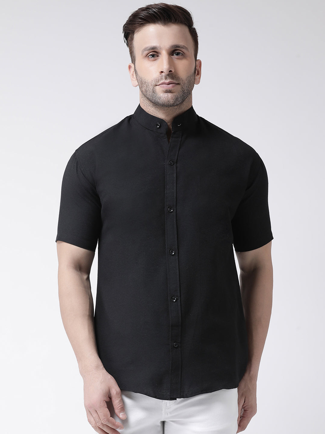 RIAG Black Men's Chinese Collar Half Sleeves Shirt - Distacart