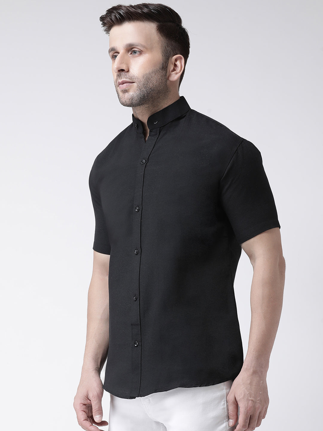 RIAG Black Men's Chinese Collar Half Sleeves Shirt - Distacart