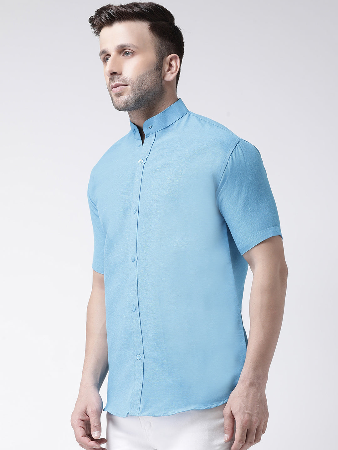 RIAG Firozi Blue Men's Chinese Collar Half Sleeves Shirt - Distacart