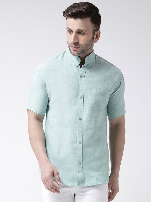 RIAG Green Men's Chinese Collar Half Sleeves Shirt - Distacart