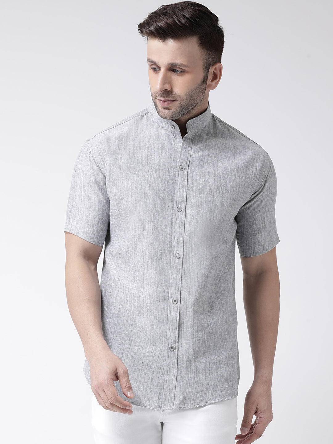 RIAG Grey Men's Chinese Collar Half Sleeves Shirt - Distacart