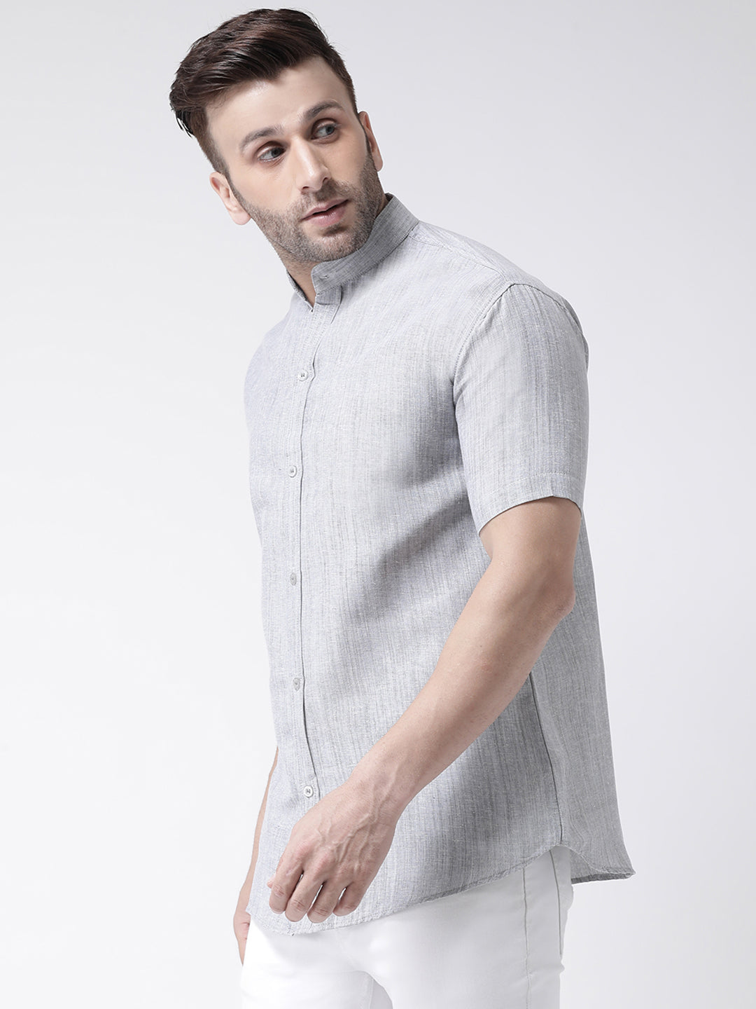 RIAG Grey Men's Chinese Collar Half Sleeves Shirt - Distacart
