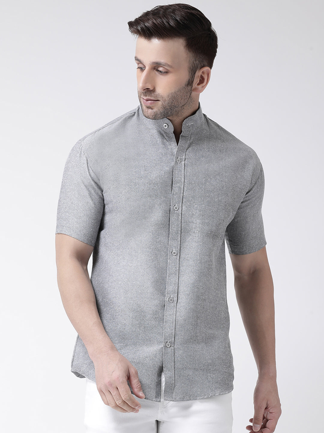 RIAG Grey Men's Chinese Collar Half Sleeves Shirt - Distacart