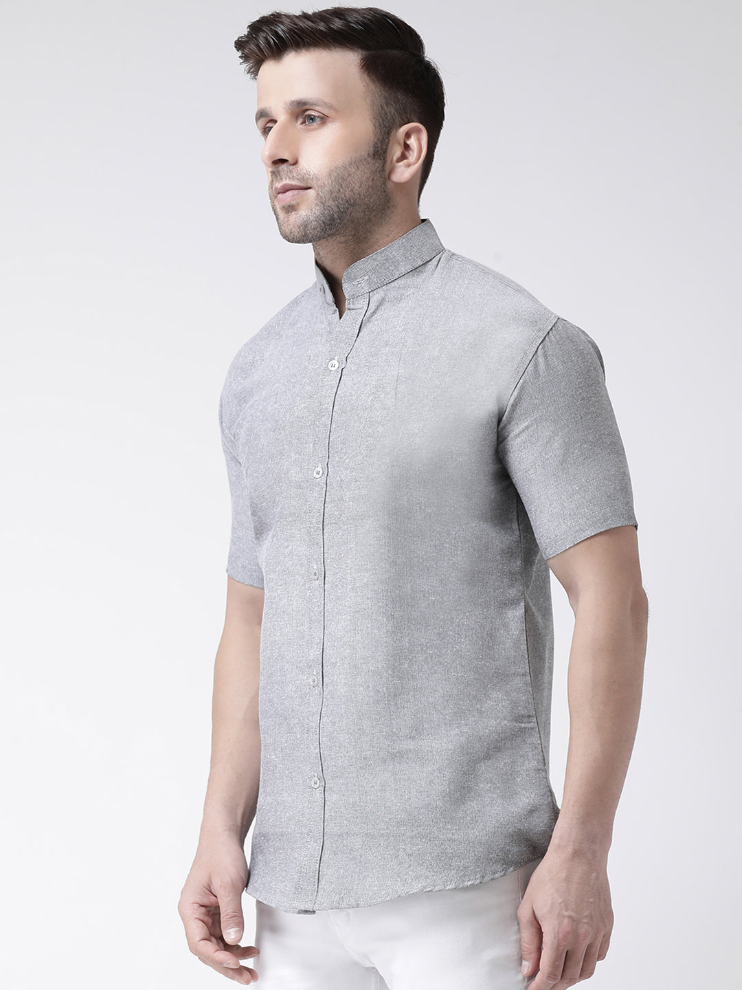 RIAG Grey Men's Chinese Collar Half Sleeves Shirt - Distacart