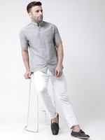Thumbnail for RIAG Grey Men's Chinese Collar Half Sleeves Shirt - Distacart