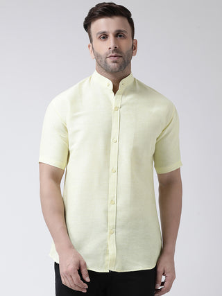 RIAG Yellow Men's Chinese Collar Half Sleeves Shirt - Distacart