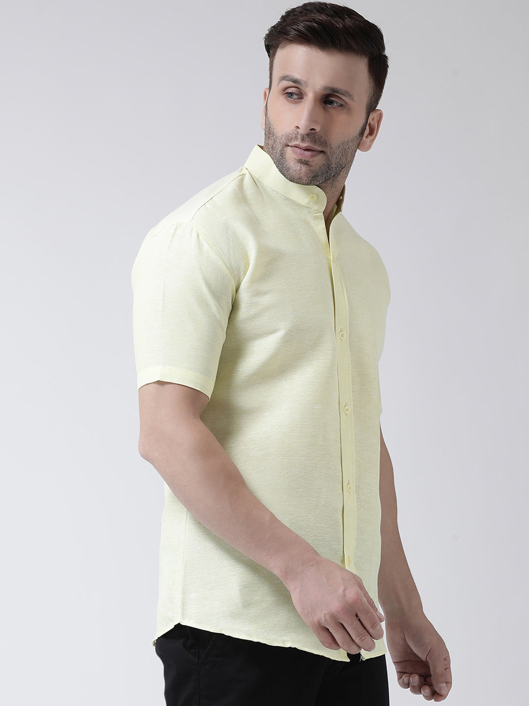 RIAG Yellow Men's Chinese Collar Half Sleeves Shirt - Distacart