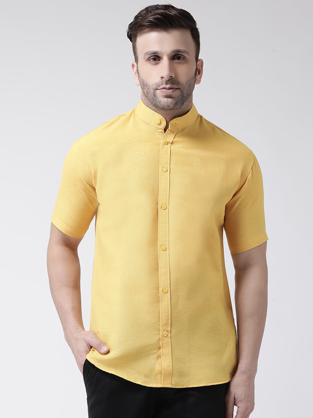 RIAG Mustard Men's Chinese Collar Half Sleeves Shirt - Distacart