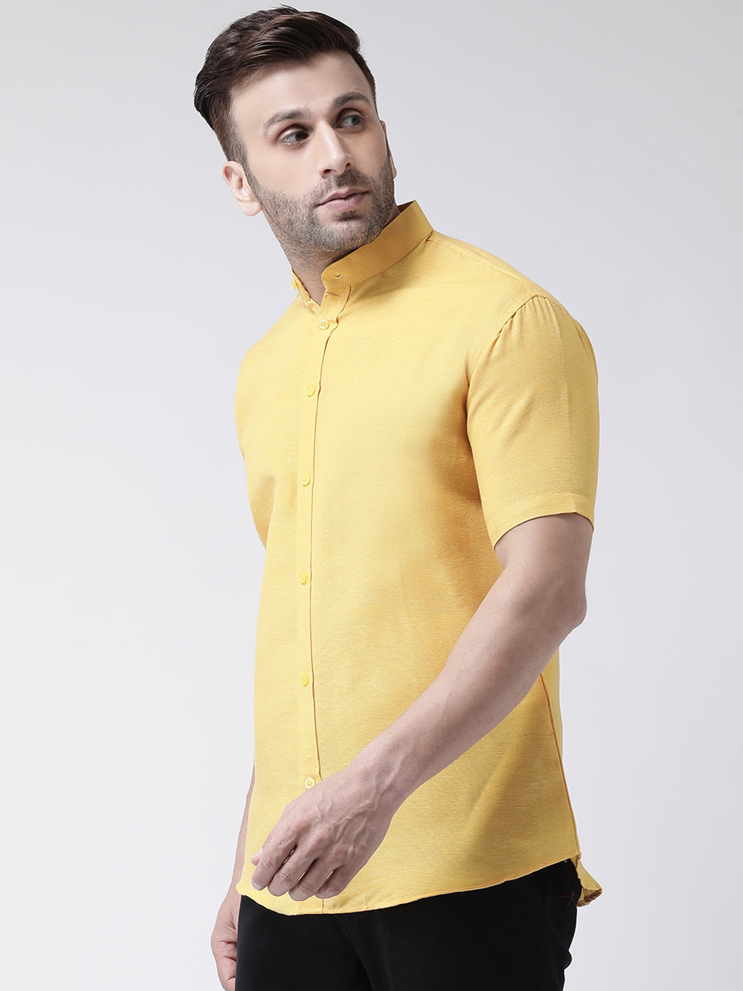 RIAG Mustard Men's Chinese Collar Half Sleeves Shirt - Distacart
