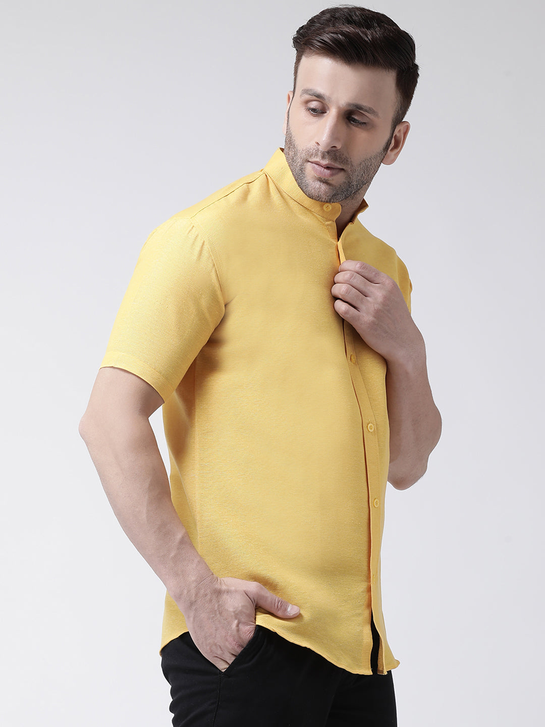RIAG Mustard Men's Chinese Collar Half Sleeves Shirt - Distacart