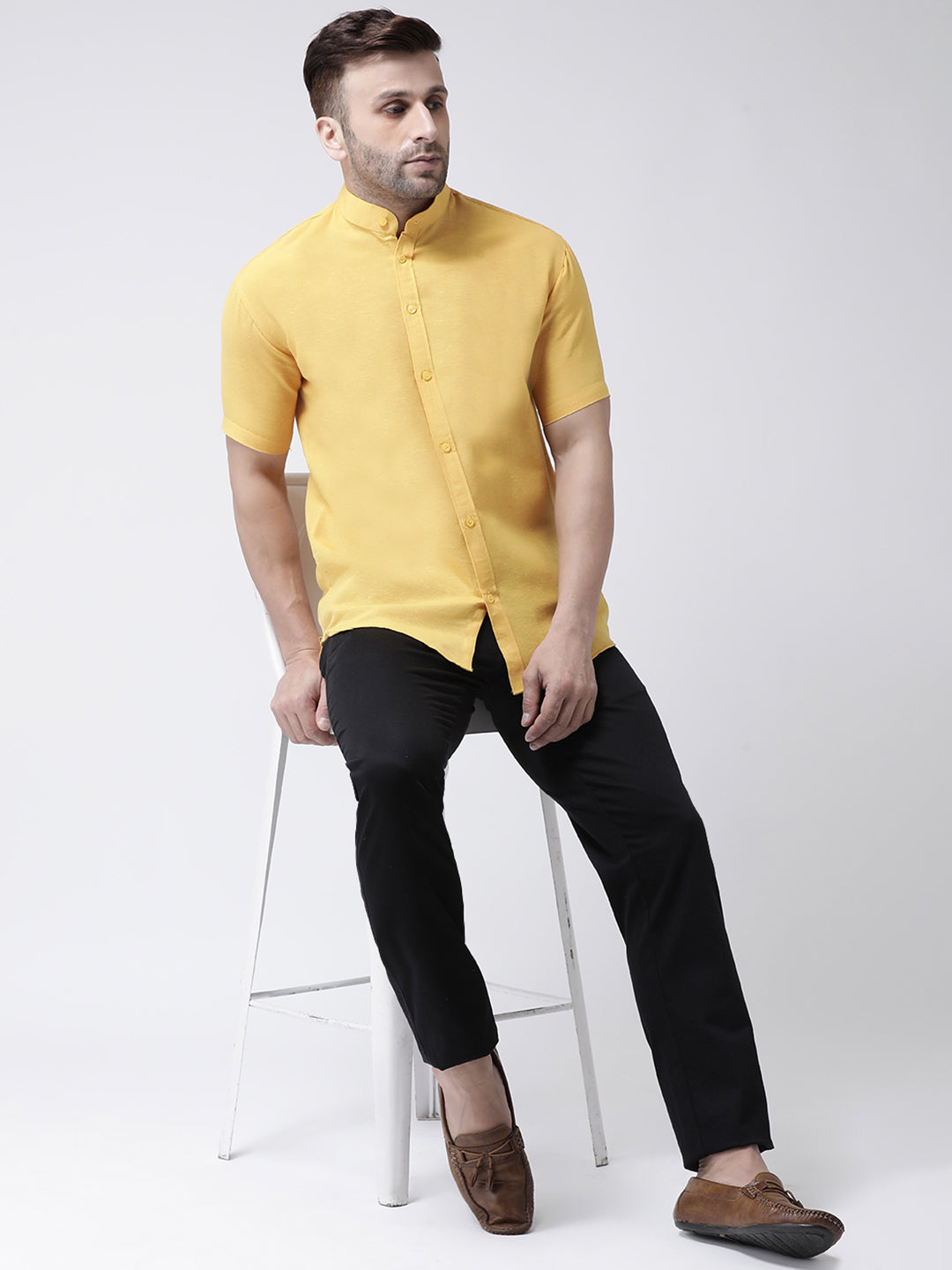 RIAG Mustard Men's Chinese Collar Half Sleeves Shirt - Distacart