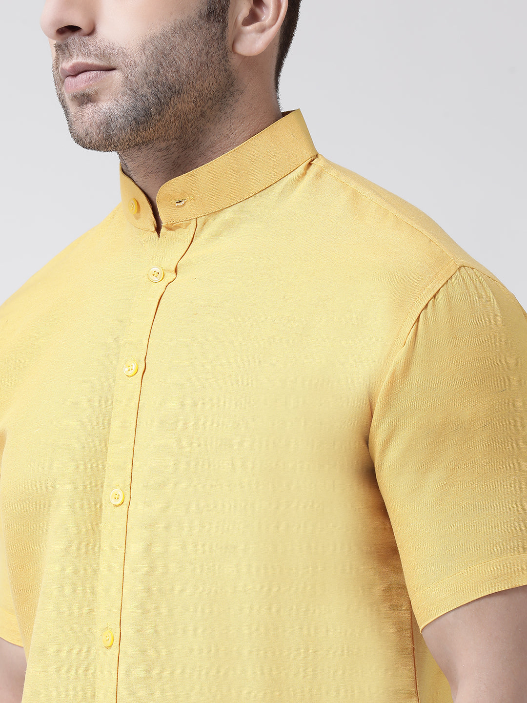 RIAG Mustard Men's Chinese Collar Half Sleeves Shirt - Distacart