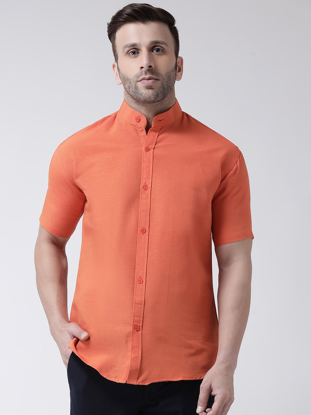 RIAG Orange Men's Chinese Collar Half Sleeves Shirt - Distacart