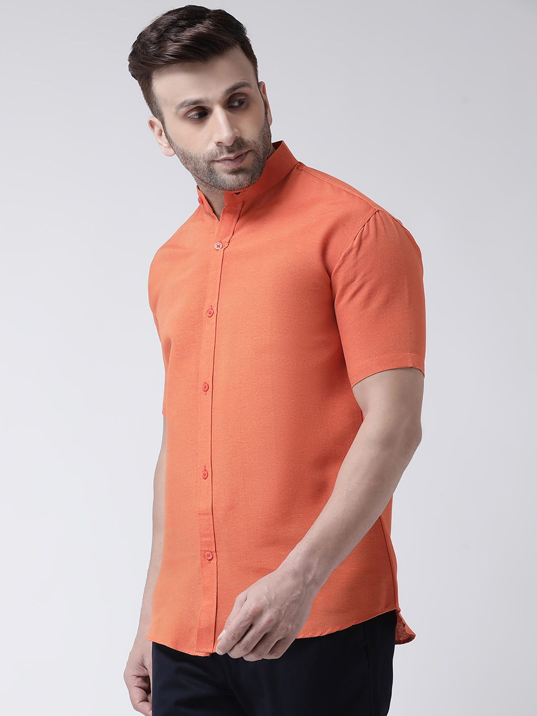 RIAG Orange Men's Chinese Collar Half Sleeves Shirt - Distacart