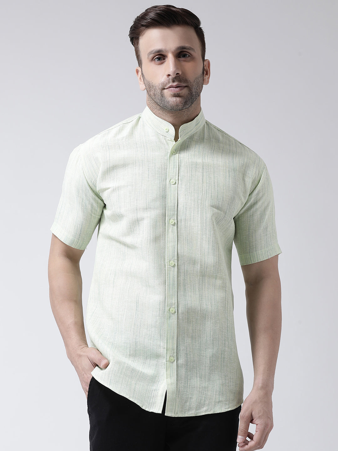 RIAG Green Men's Chinese Collar Half Sleeves Shirt - Distacart