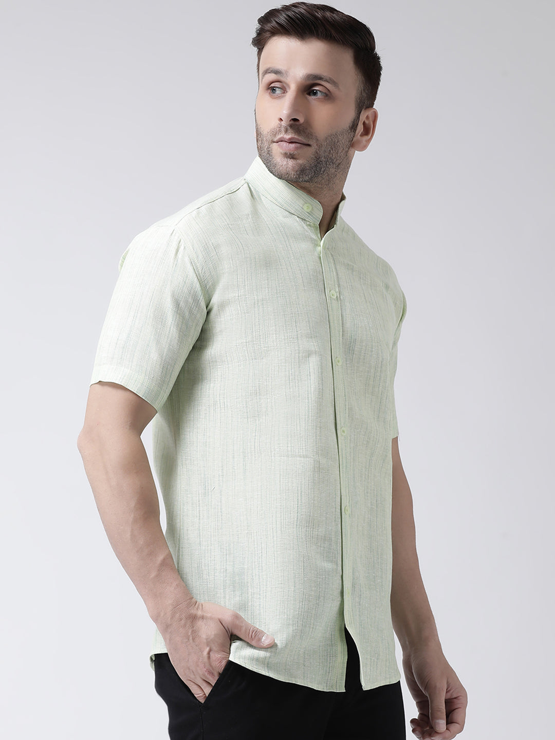 RIAG Green Men's Chinese Collar Half Sleeves Shirt - Distacart