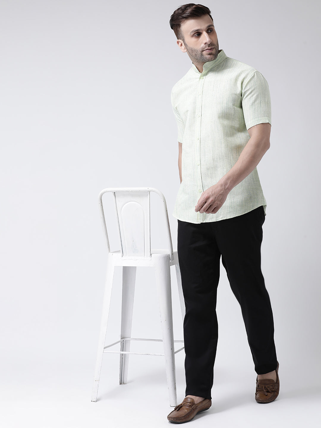 RIAG Green Men's Chinese Collar Half Sleeves Shirt - Distacart