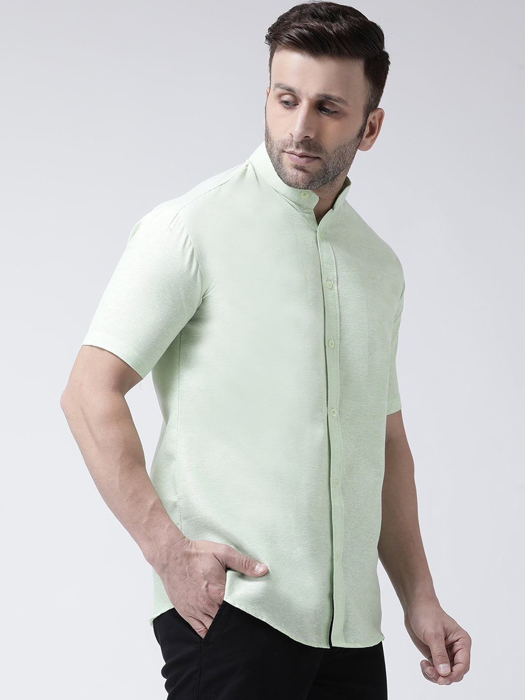 RIAG Green Men's Chinese Collar Half Sleeves Shirt - Distacart