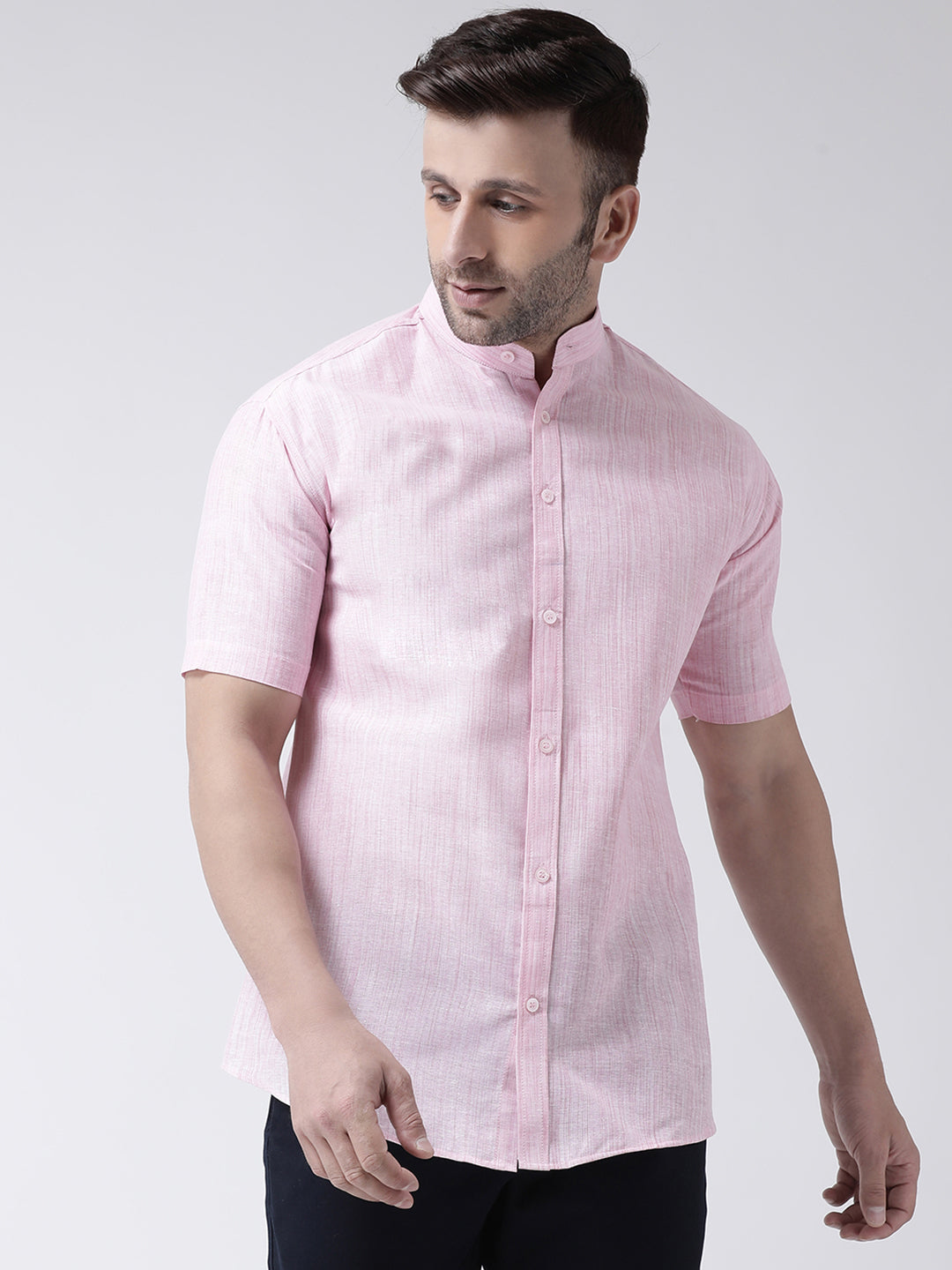 RIAG Pink Men's Chinese Collar Half Sleeves Shirt - Distacart