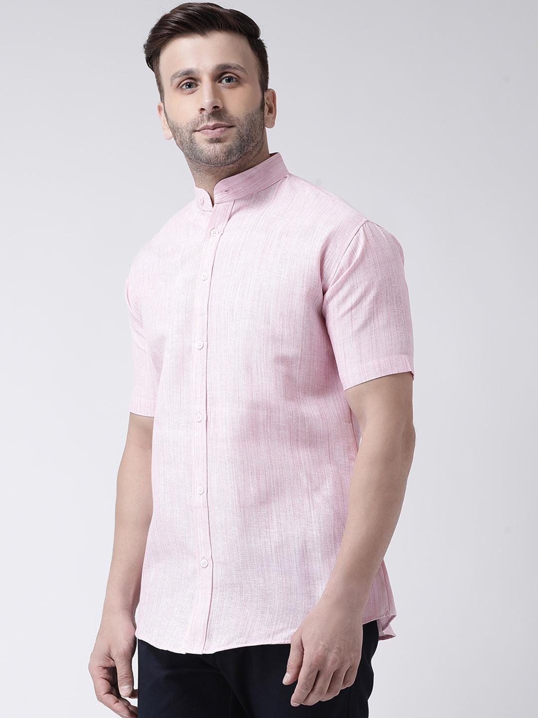 RIAG Pink Men's Chinese Collar Half Sleeves Shirt - Distacart